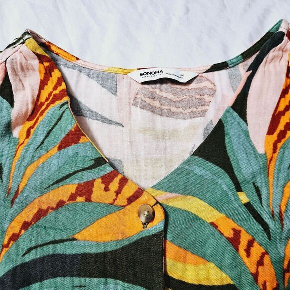 Sonoma Womens Button Up Blouse Multi-Color Size Medium 100% Cotton Short Sleeve - Picture 8 of 14